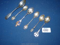 A small quantity of silver souvenir spoons and teaspoon including Exeter, makers R.