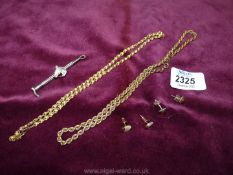 A pair of gold plated stud earrings, 925 earrings, Lambournes of Birmingham tie pin, 9 ct.