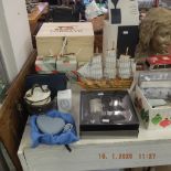 A quantity of assorted sundries, Dunhill Icon, wine decanter, assorted travel bags,