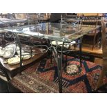 A wrought iron and glass table and three chairs 1 A/F