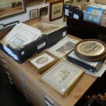 A quantity of art deco mounted prints and framed prints