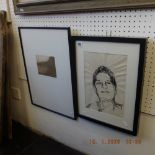 framed embroidered portrait plus a framed engraving