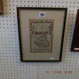 A framed 18th century map of Durham