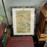 A Chinese silk picture in Chinoiserie frame