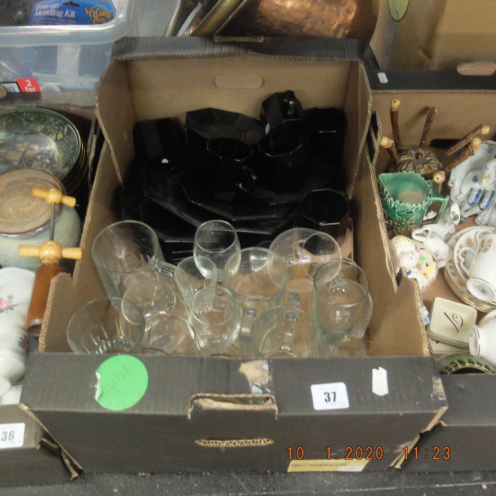 A black glass tea set and a qty of assorted glass - Image 2 of 2