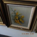 Three framed oils on canvas, still life's of flowers, poppy, gorse & blue bells,