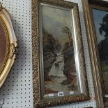 A pair of gilt framed oils on board, waterfalls.