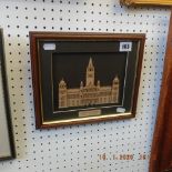 A framed wood architectural picture Glasgow city hall