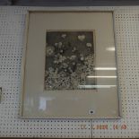 A surrealist framed etching signed P Simpson, '66.