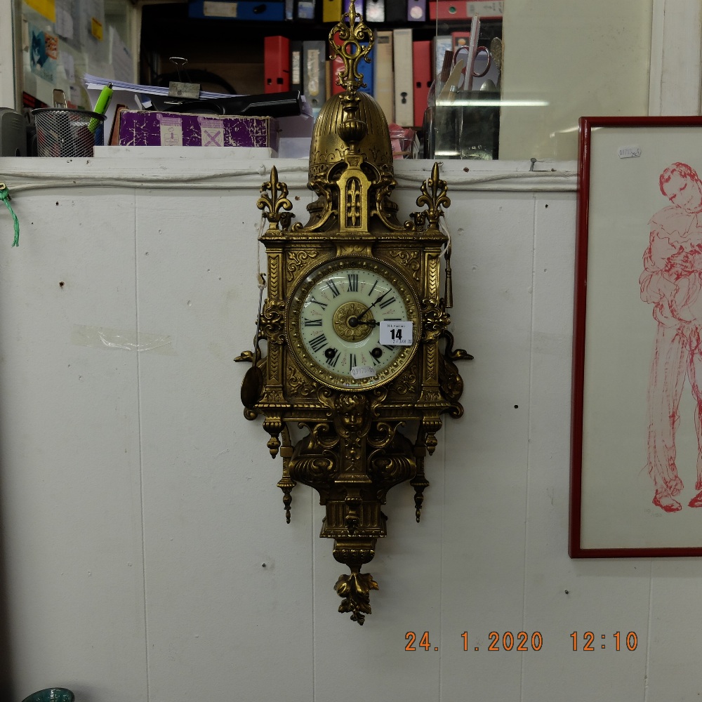 A French gilt brass wall clock circa 1900 - Image 3 of 3