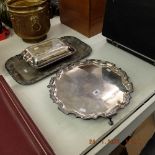 An Elkington plate tray plus entree dish and other pieces of silver plate