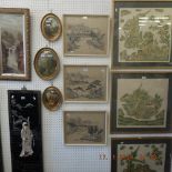 A set of three Japanese woodblock prints on silk,