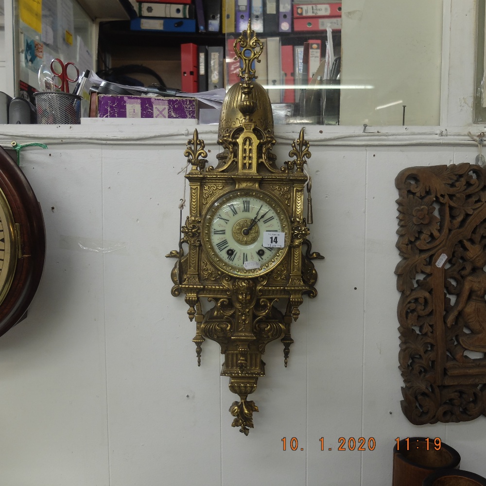 A French gilt brass wall clock circa 1900 - Image 2 of 3