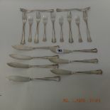 A part set of German silver cutlery (fish set and pastry forks) weight 715 grams