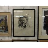 A framed early 20th century etching self portrait of artist Lovis Corinth,