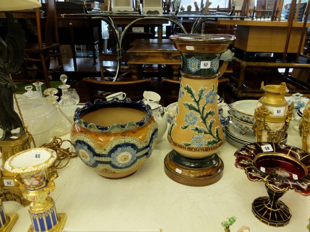 A Doulton Lambeth Jardiniere and stand (slight damage to slip ware applied decoration) - Image 4 of 4