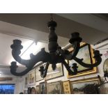 A six branch carved wood chandelier a/f