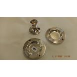 A pair of Cartier silver plated art deco style ashtrays set with Lapis lazuli cabochons plus a