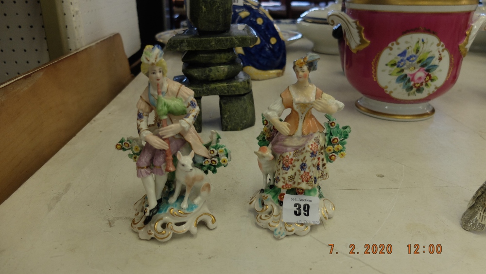 A pair of hand painted porcelain figures a/f