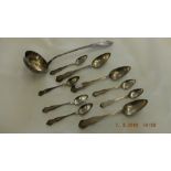 A quantity of 19th century German Nuremburg silver spoons including a ladle,