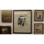 A framed early 20th century etching self portrait of artist Lovis Corinth,