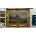 A gilt framed oil on canvas, landscape signed E Longstaffe. Dimensions 73cm x 100cm.