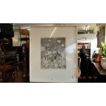 A surrealist framed etching signed P Simpson, '66.