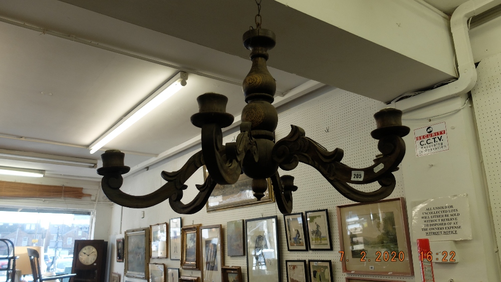 A six branch carved wood chandelier a/f