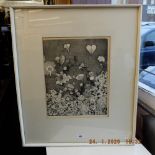 A surrealist framed etching signed P Simpson, '66.