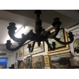 A six branch carved wood chandelier a/f