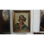 A 1950/60s gilt framed oil on canvas boy smoking