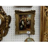 A pair of gilt framed oils on board possible Italian school depicting figures