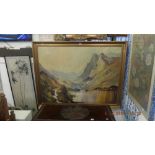 A large gilt framed oil on canvas mounted on board highland scene signed 135 x 107cm