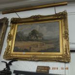 A gilt framed oil on canvas, landscape signed E Longstaffe. Dimensions 73cm x 100cm.