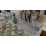 A collection of assorted glassware including a ships decanter with Mappin & Webb silver collar and