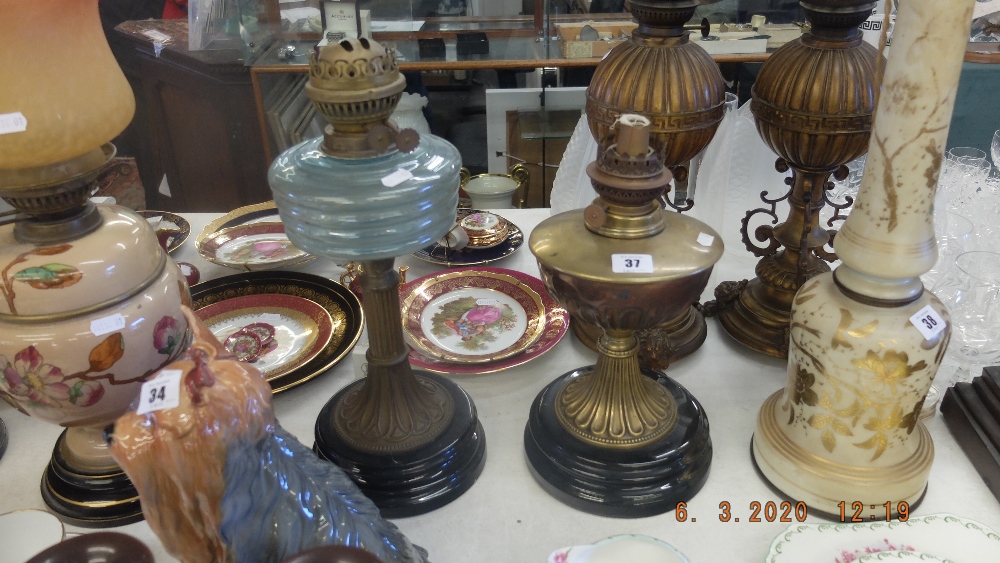 Two brass Victorian oil lamp bases