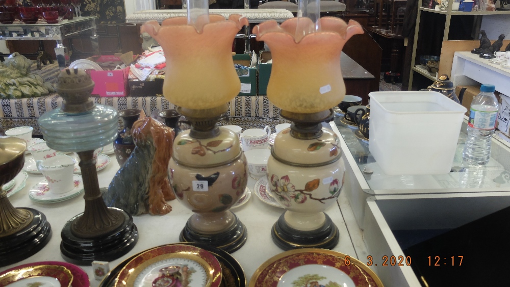 A pair of Victorian oil lamps with shades - Image 2 of 2