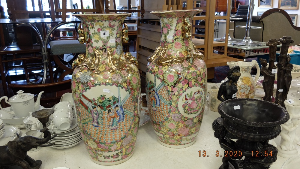 A pair of large canton vases