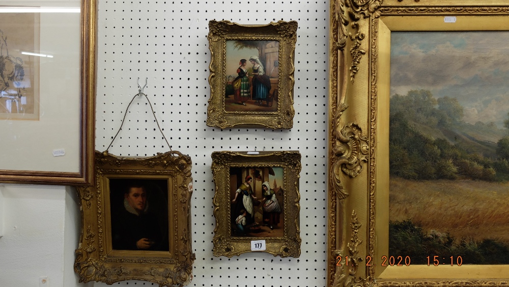 A pair of gilt framed oils on board possible Italian school depicting figures - Image 2 of 6