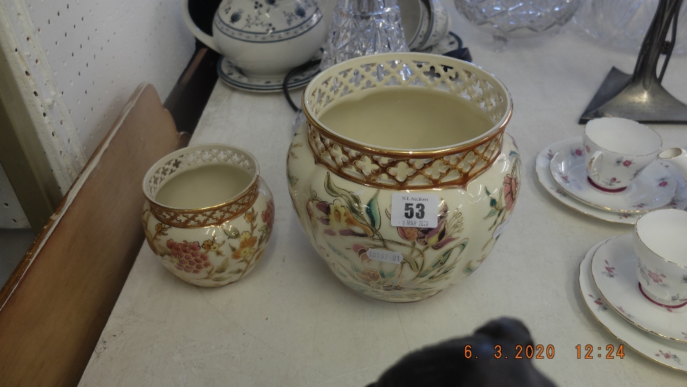 Two hand painted jardiniere Zsolnay Hungary