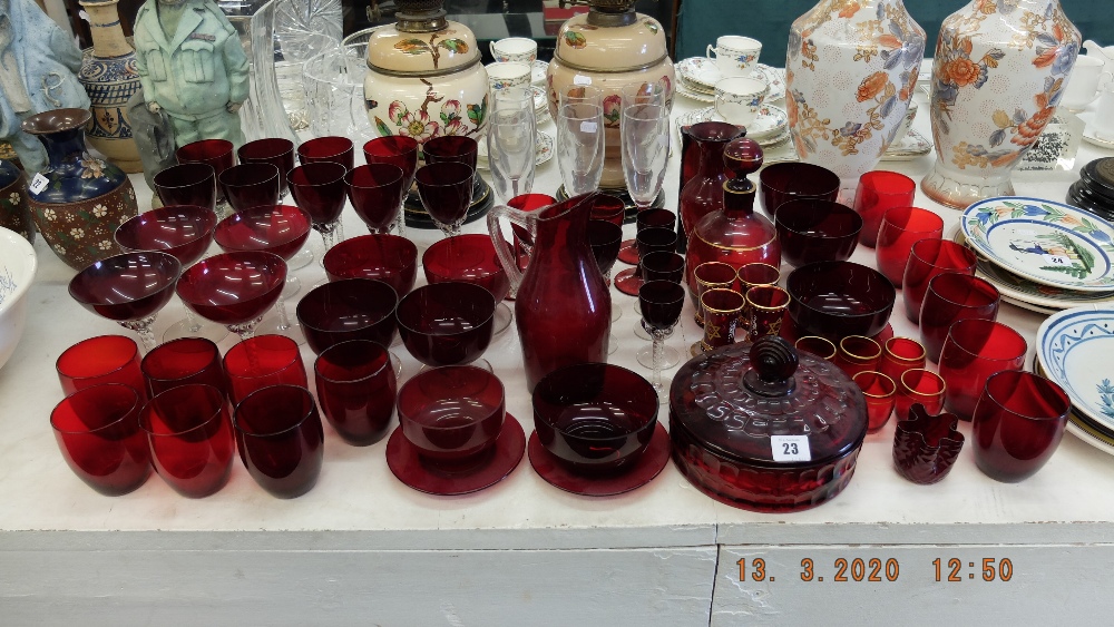 A quantity of ruby glassware