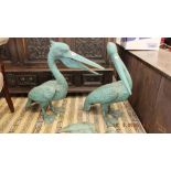 A pair of bronze verdigree pelicans