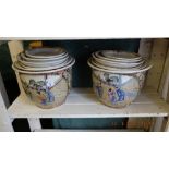 Two Canton ware graduated planter sets