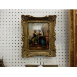 A pair of gilt framed oils on board possible Italian school depicting figures