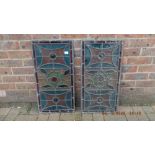 Two antique rectangular stained glass windows 67cm x 35cm