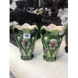 A pair of art nouveau Majolica vases