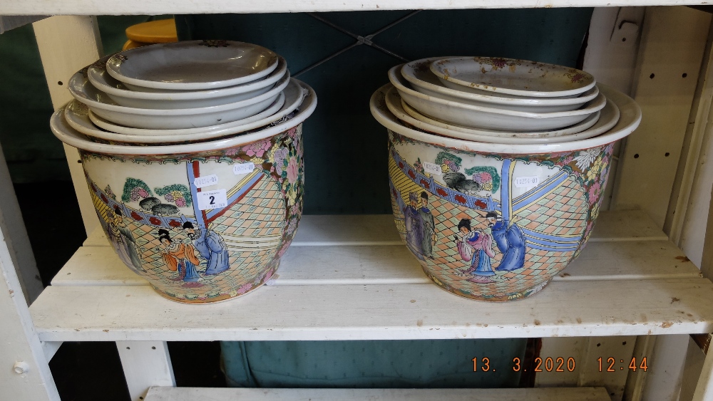 Two Canton ware graduated planter sets