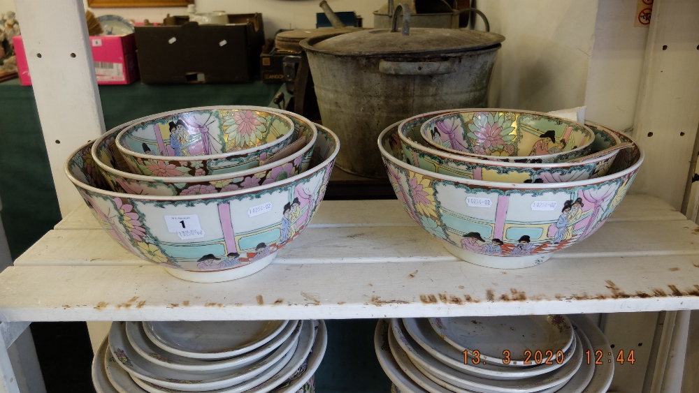 Two Canton ware graduated fruit bowl sets