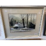 A large framed watercolour, landscape,