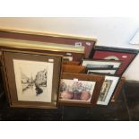 A quantity of framed prints etc.